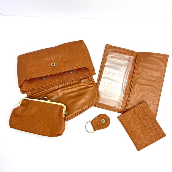 Vintage Tapestry Wallet Faux Brown Leather Complete‎ Set Kiss Clasp Coin Key Fob - Picture 2 of 10